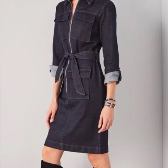 WHBM zip front modern stretch denim dress - Picture 1 of 3
